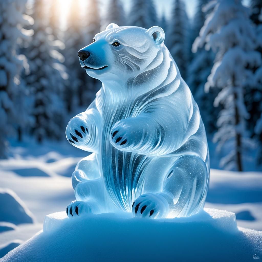 Pixar-Style Ice Sculpture: Enchanted Polar Bear