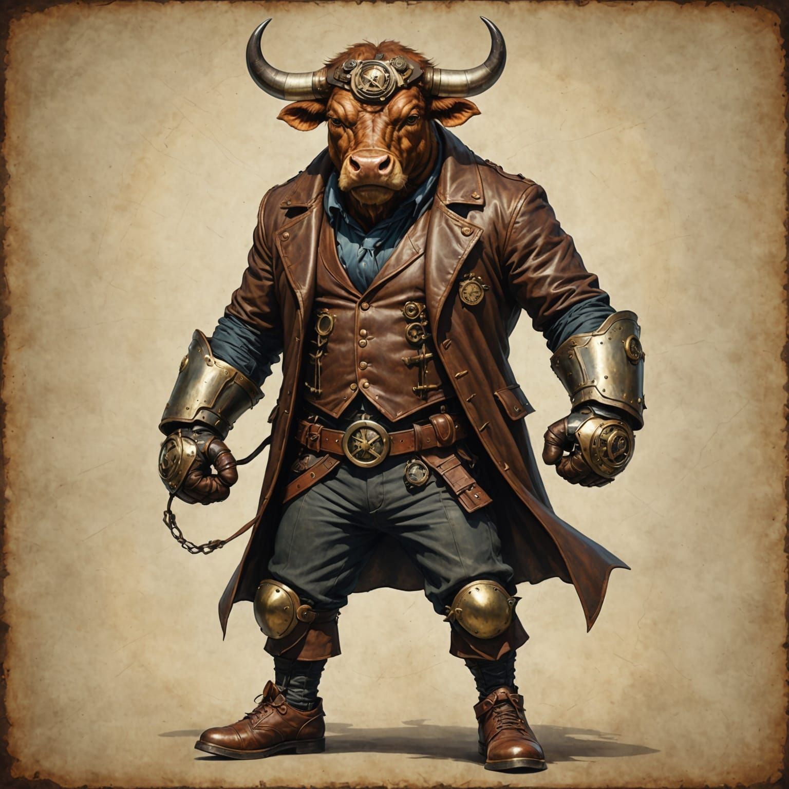 Steampunk Warrior with Bull Head and Boxing Gloves