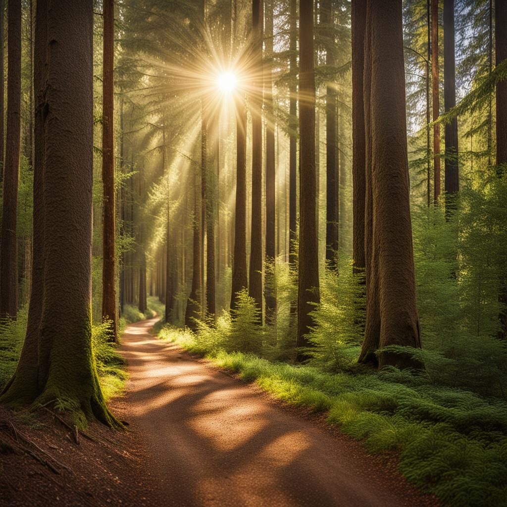 Sunlit Forest Road: Landscape Photography