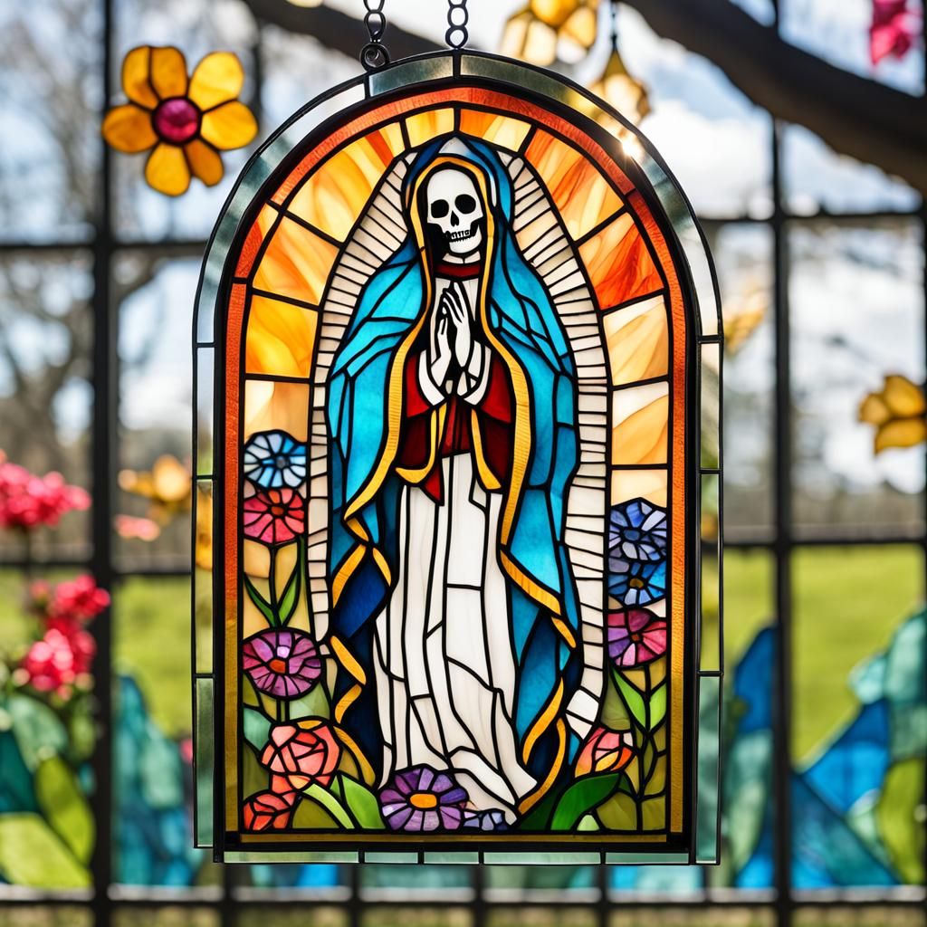 Stained Glass Suncatcher: Sugar Skull Virgen de Guadalupe