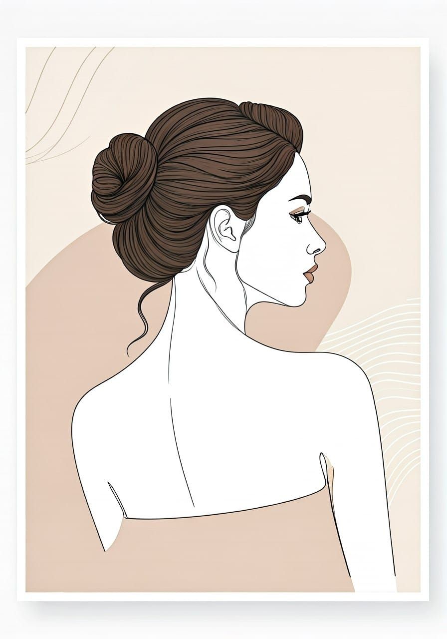 Elegant Woman in Contemplative Pose, Japandi-Inspired Minima...