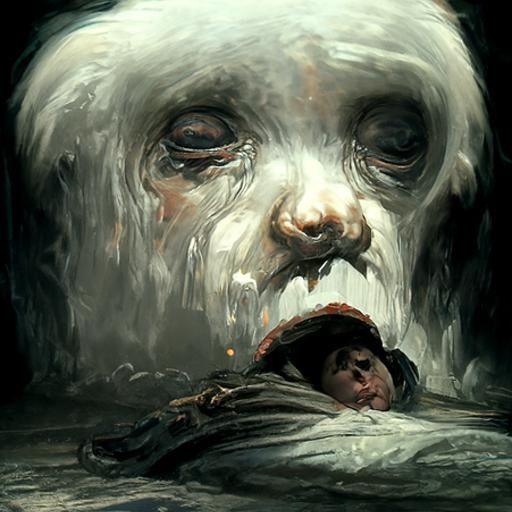 Horrific Depiction of a Dying Child in Engraving Style