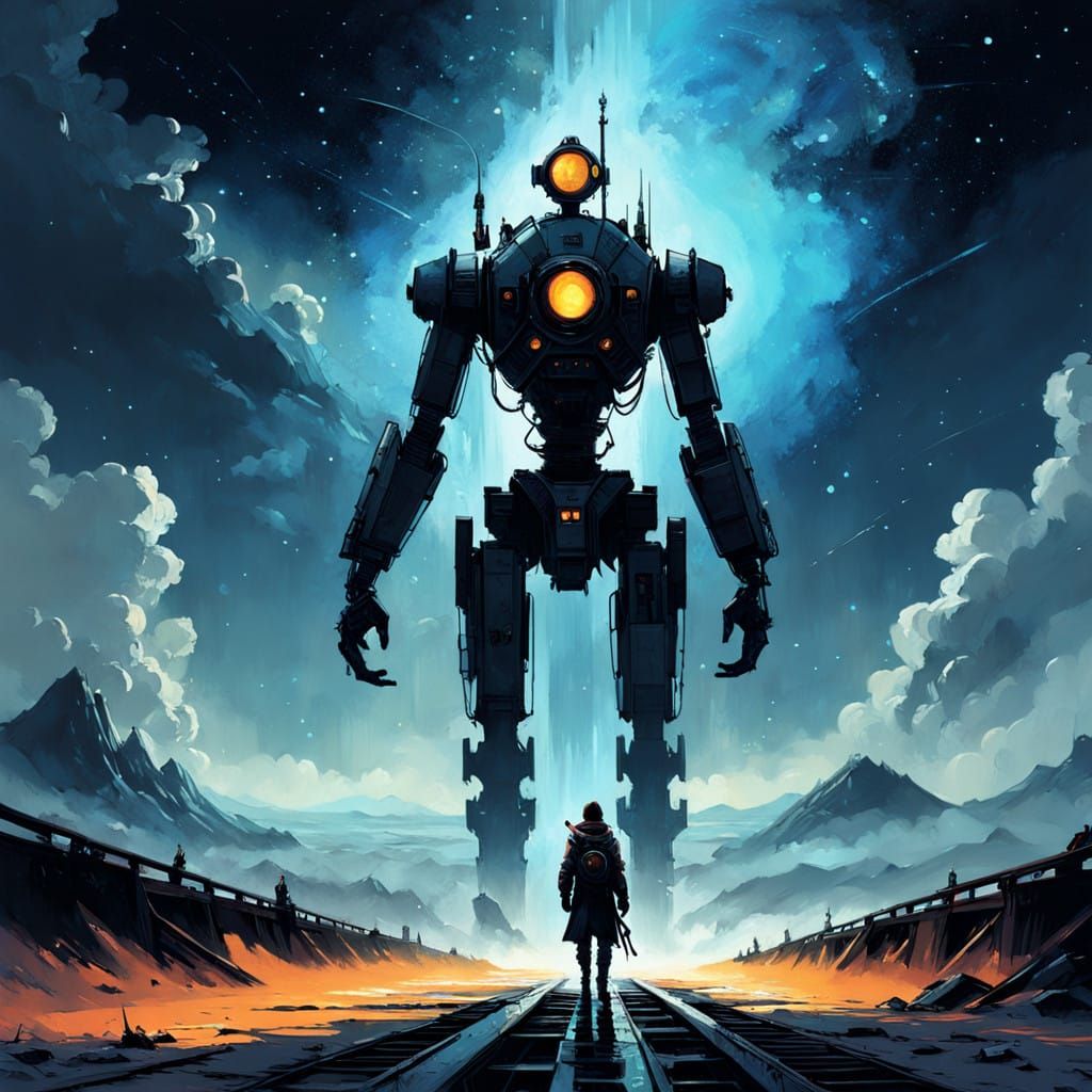 Ethereal Guardian Illuminated by Falling Starlight