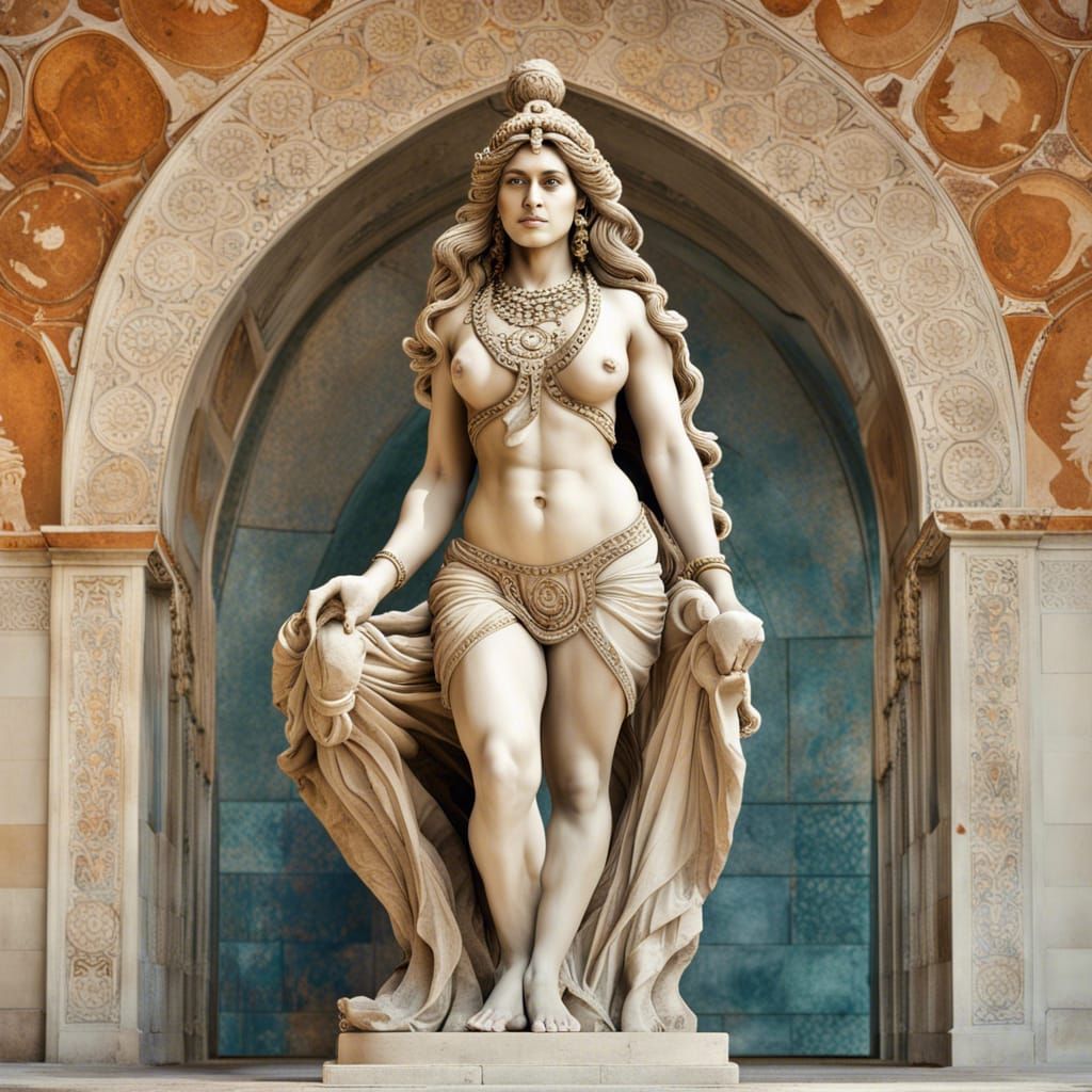 Indian Water Goddess in Vivid Oil Painting Style