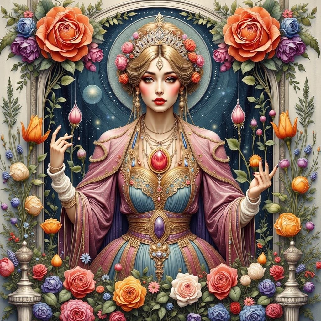 Beautiful Woman Surrounded by Delicate Flowers