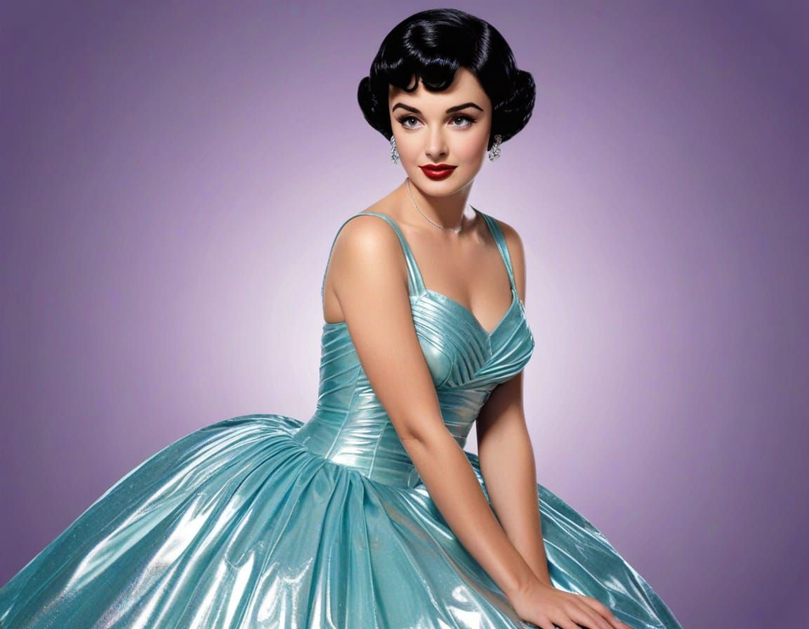 Glamorous Retro Goddess in Iridescent Cellophane Gown