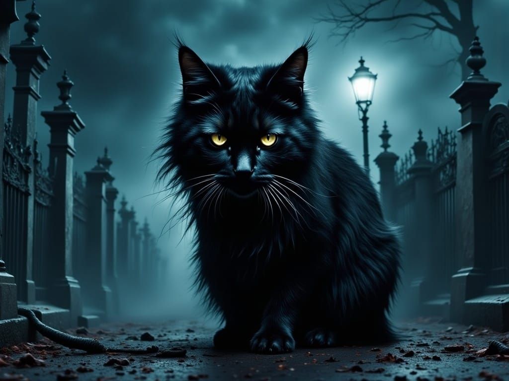 Eerie Hyper-Realistic Portrait of a Haunted Black Cat