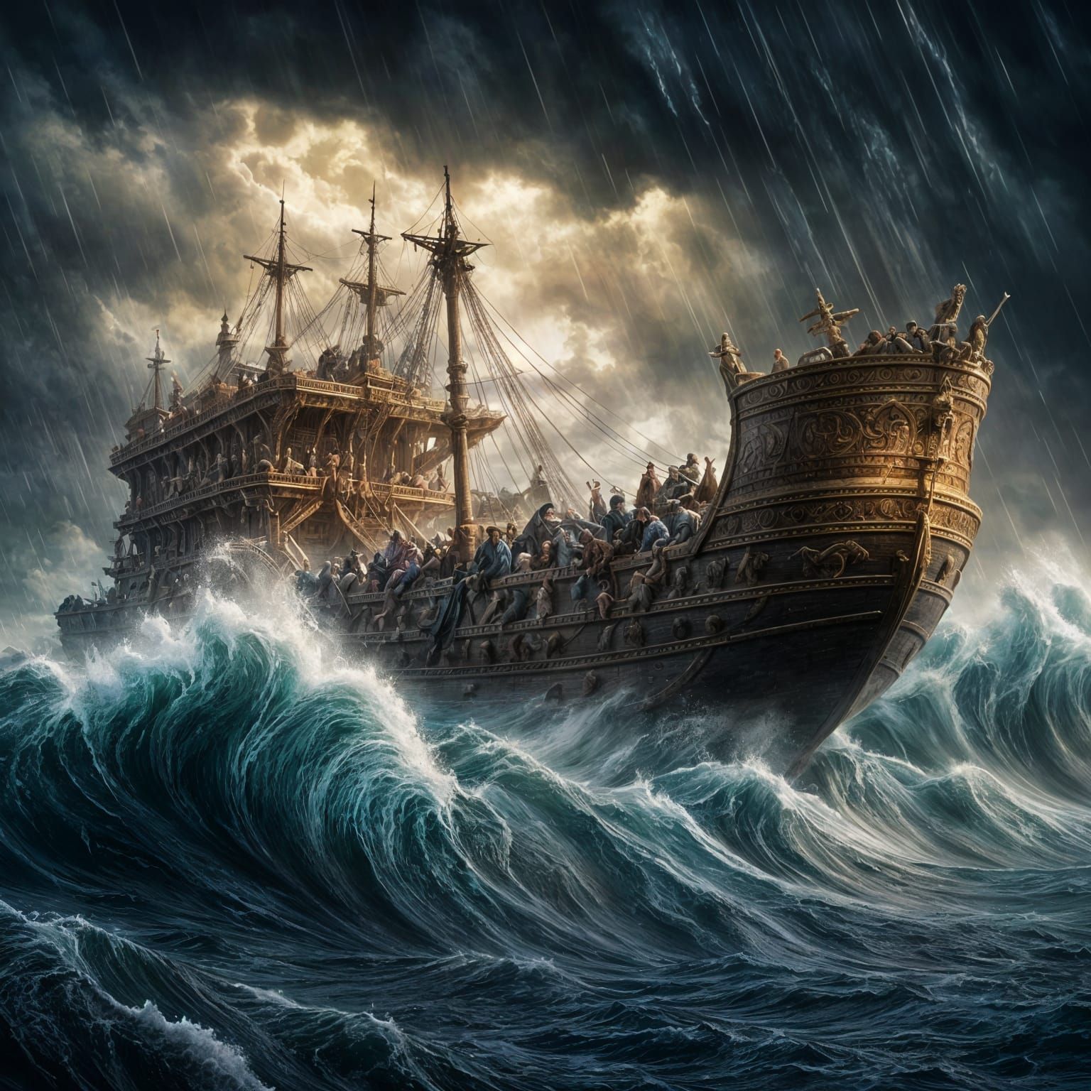Noah's Ark Amidst a Stormy Sea