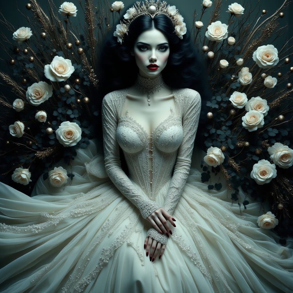 Gothic Beauty in Victorian Dress with Roses