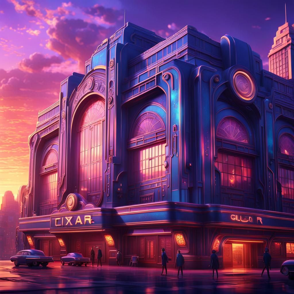Futuristic Art Deco Building in Sunset Light