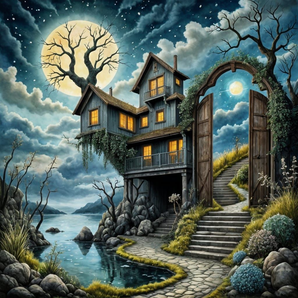 Ethereal Seaside Cottage at Dusk