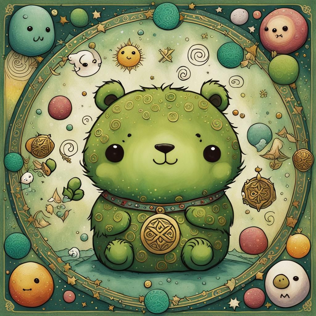 Chibi Bear Kawaii Tarot Card in Japanese Style