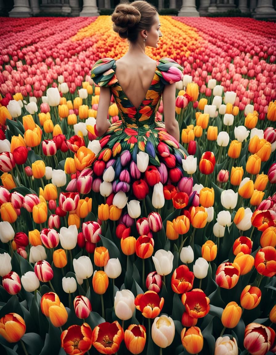 Woman in Tulip Dress: Hyperreal Baroque Couture