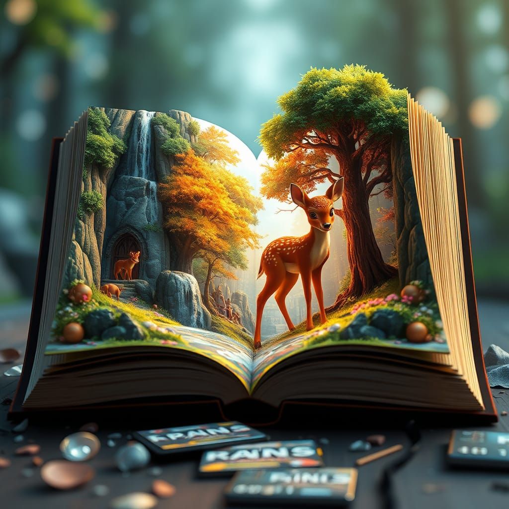 Bambi's Waterfall World: 3D Storybook Scene