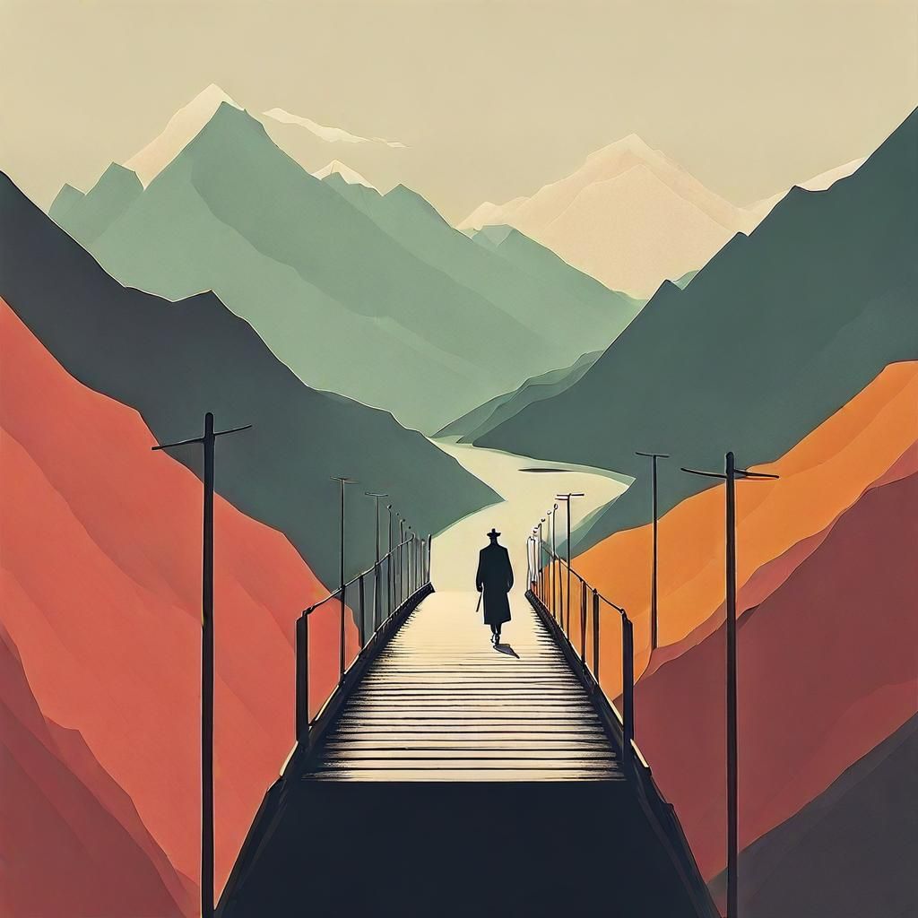 Mountain Bridge Crossing in Early 20th-Century Style