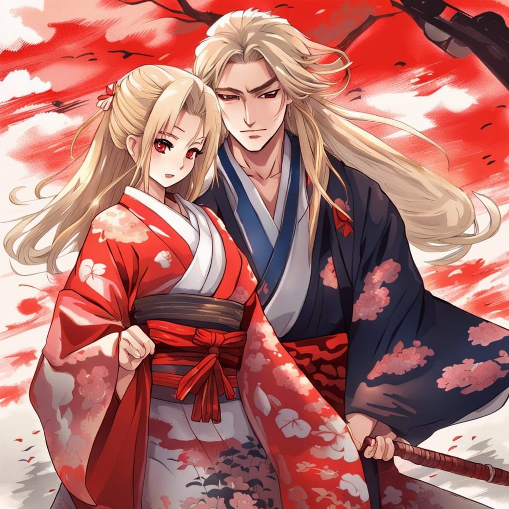 Anime Girl Samurai Fight in Manga Style