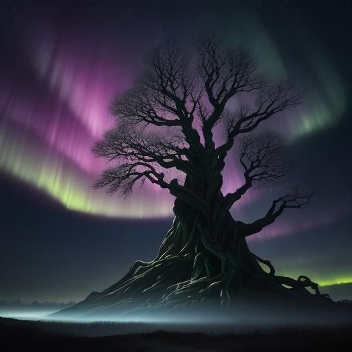 Baroque Aurora Landscape with Twisted Trees