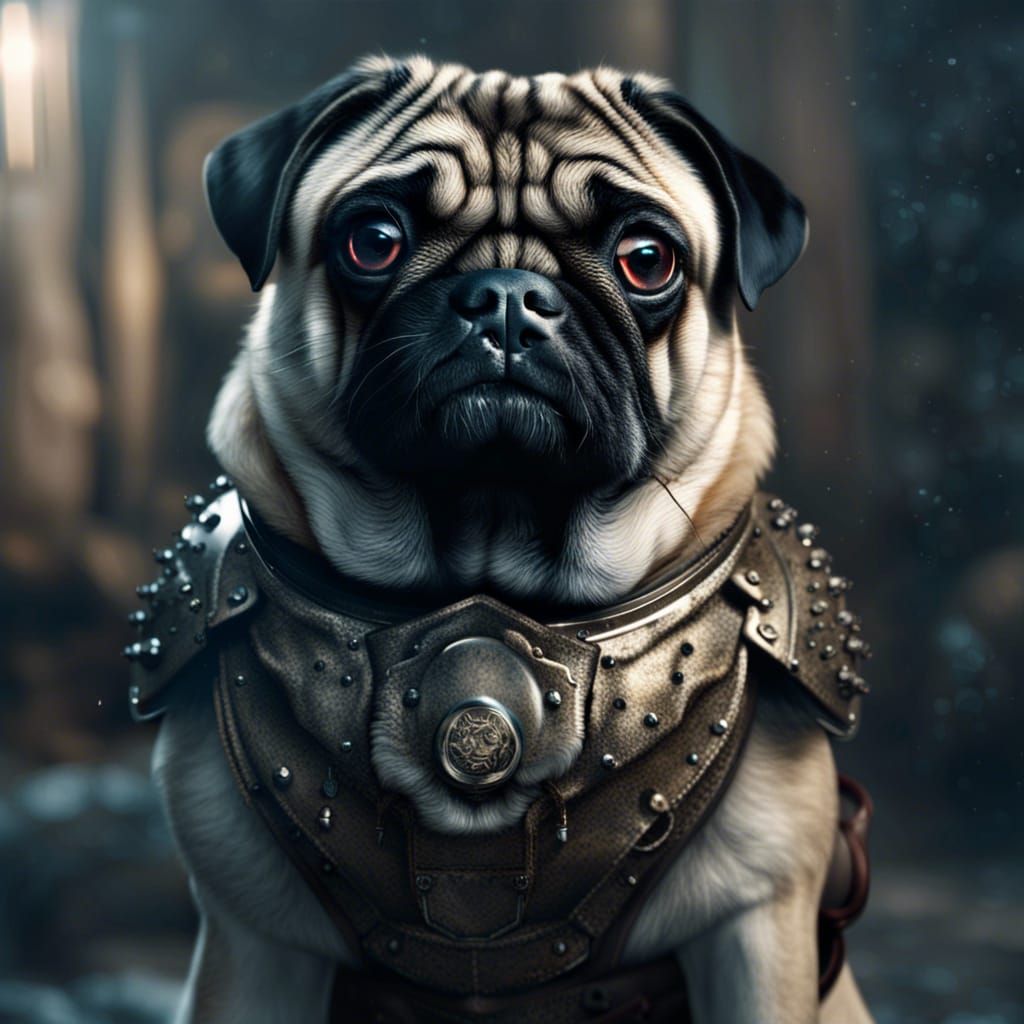 Pug Dog in Body Armor: Epic Digital Art