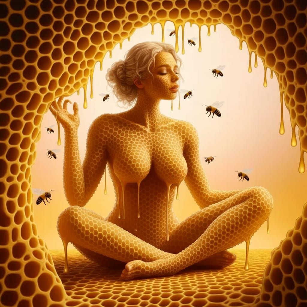 Goddess of Golden Honey in Lush Hive Scene