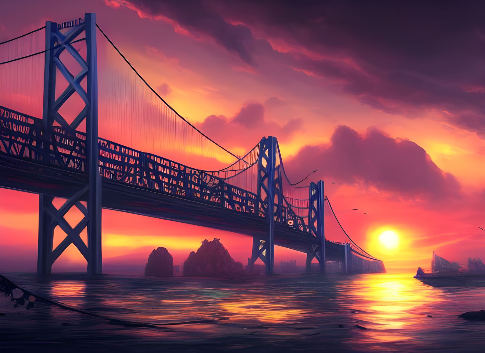 Bay Bridge Sunset: Detailed Digital Matte Painting