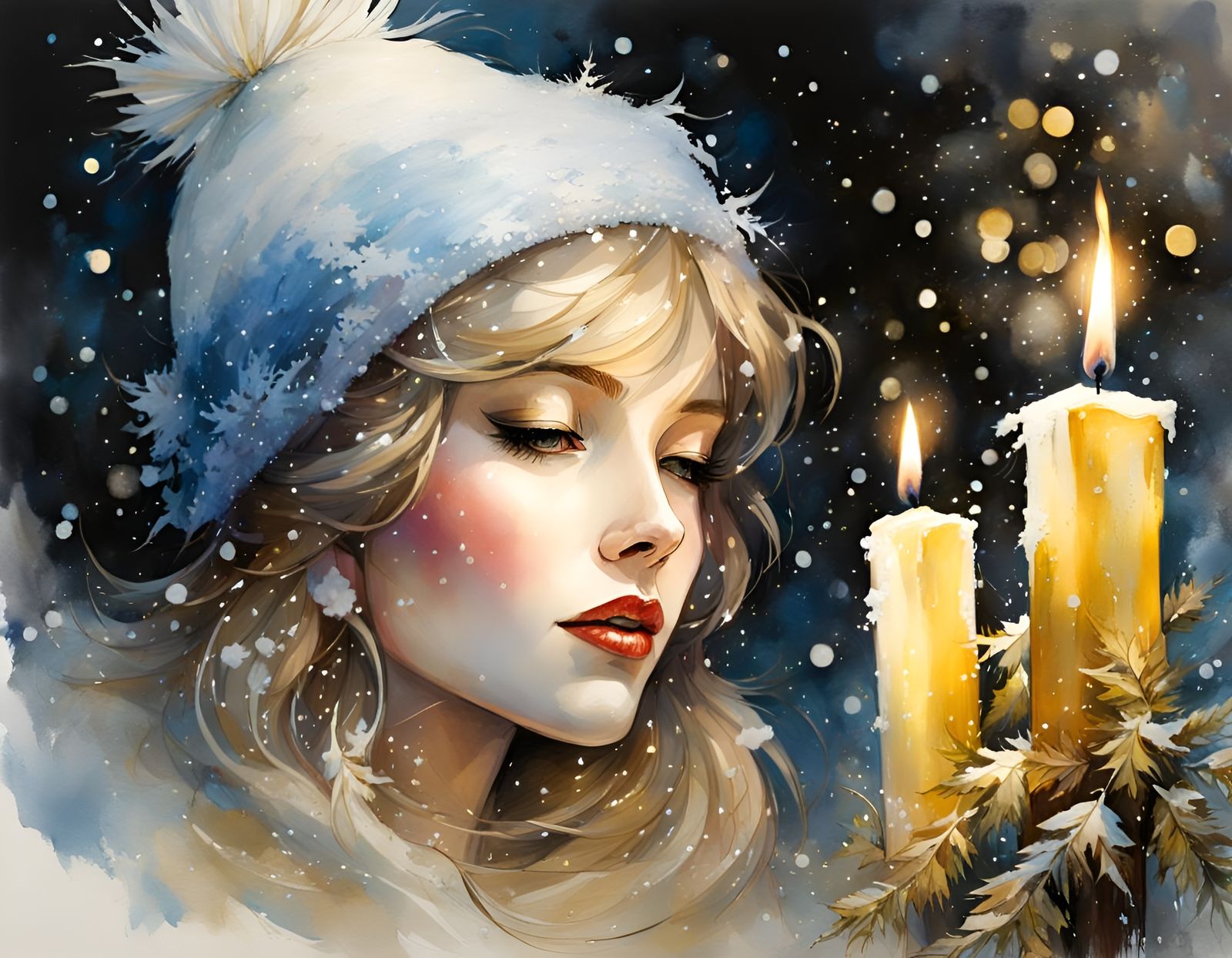 Dreamy White Christmas Fantasy in Watercolor Style