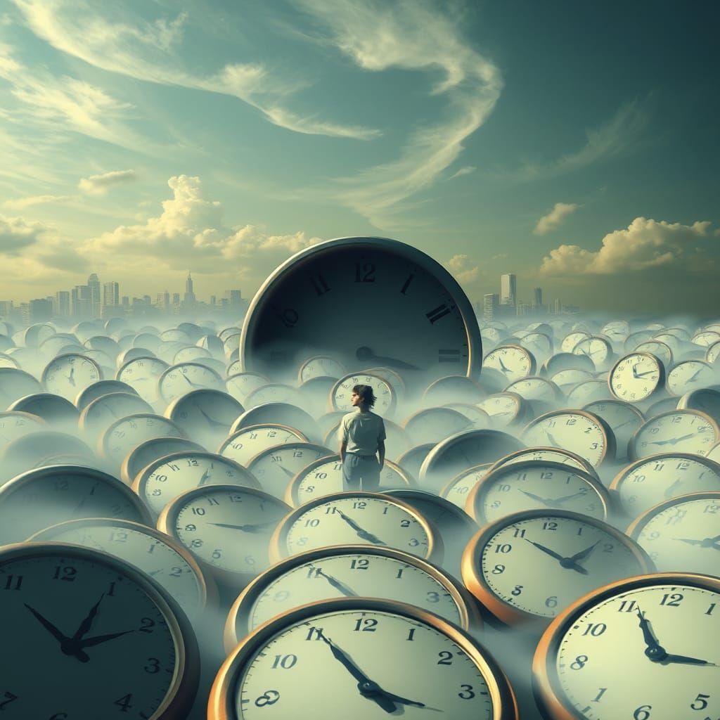 Surreal Time: Dreamlike Clockscape in Surrealist Style