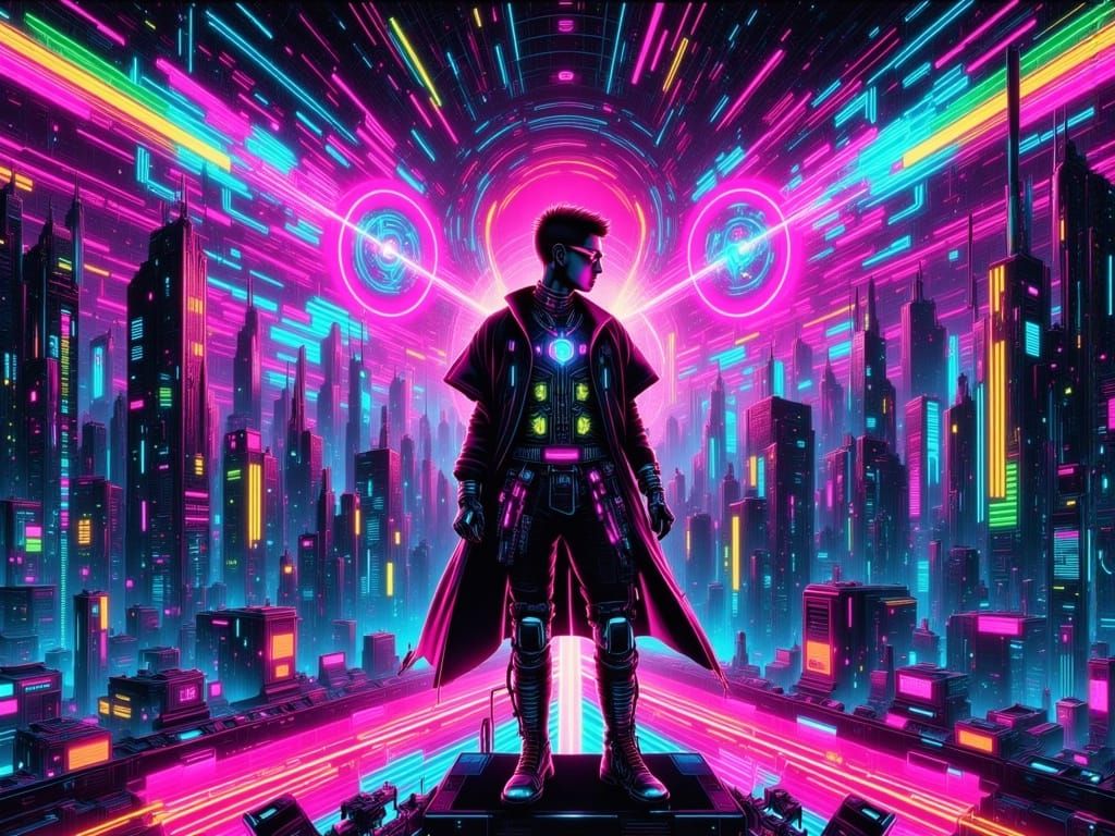 Cyberpunk Synth Alchemist Healing Cityscape