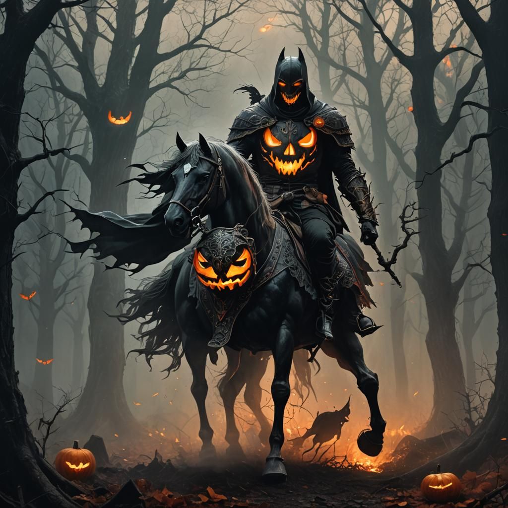 Eerie Headless Horseman in Misty Dark Fantasy Art