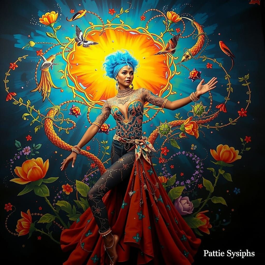 Psychedelic Floral Garden in Cosmic Colors