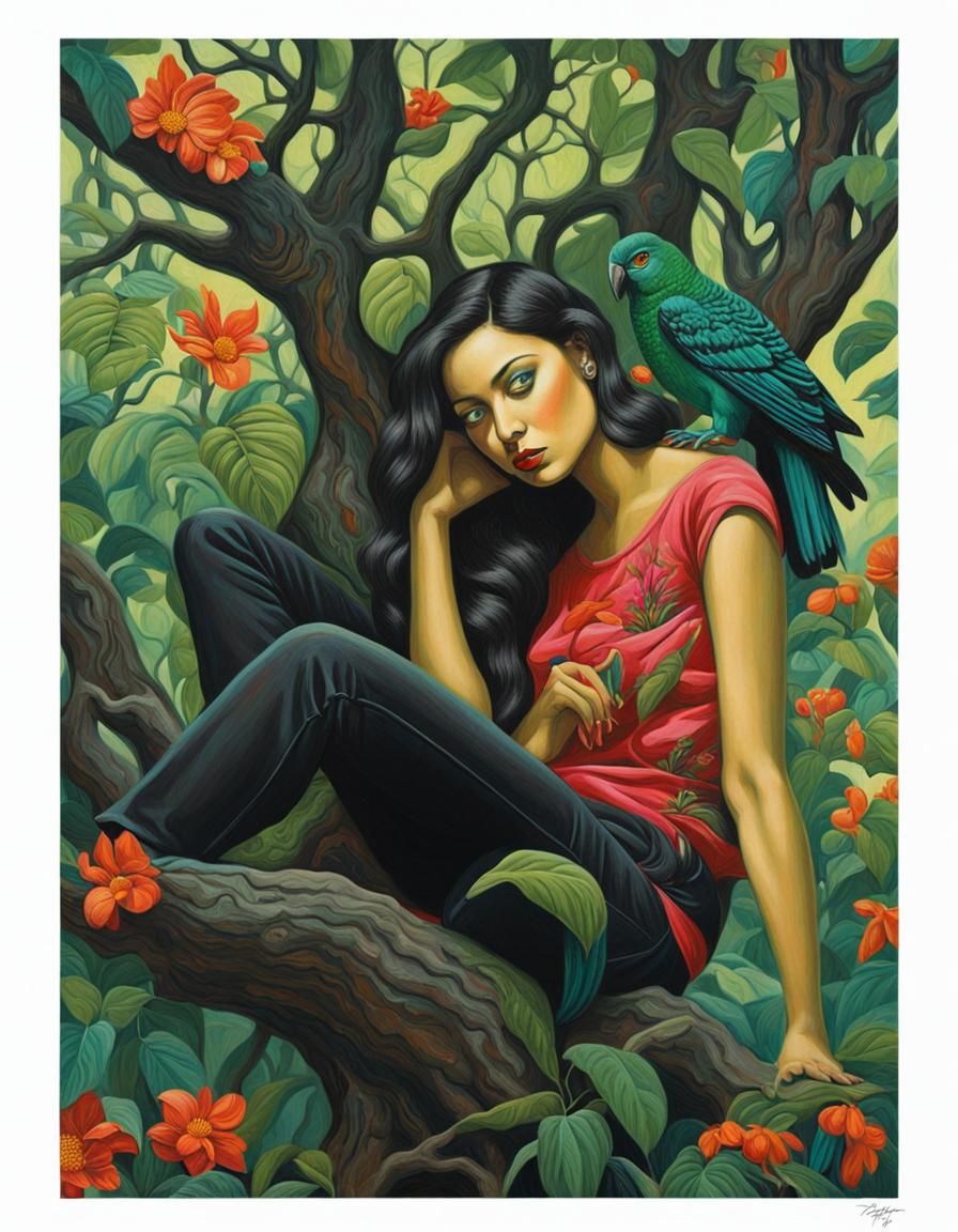 Woman in Jungle Tree, Tretchikoff Style