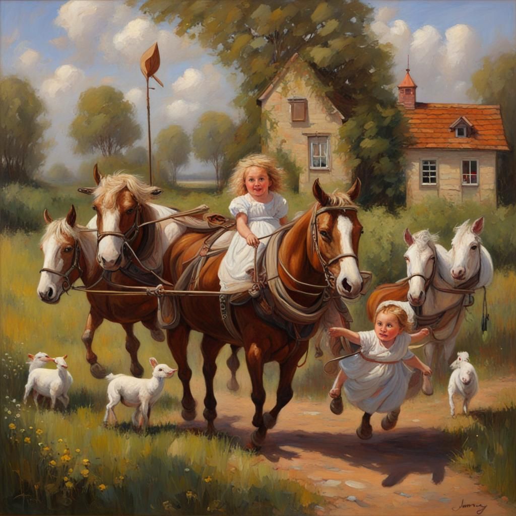 Nursery Rhyme Scene as Oil Painting