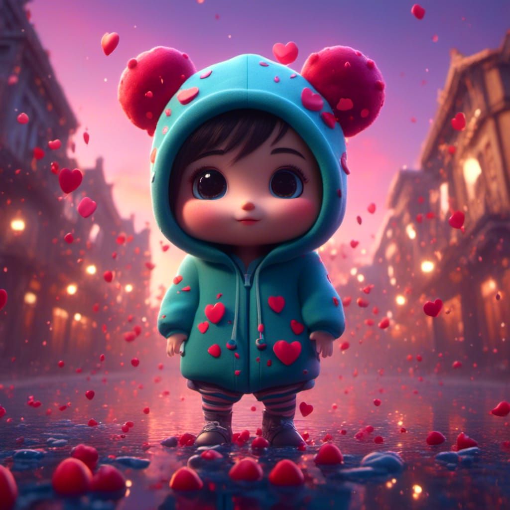 Mysterious Cute Figure in Heart Hoodie