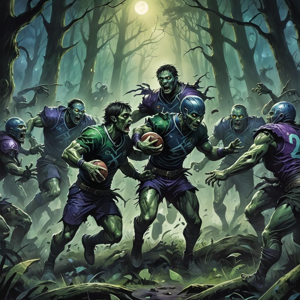 Undead Rugby Players in Mystical Forest Sketch