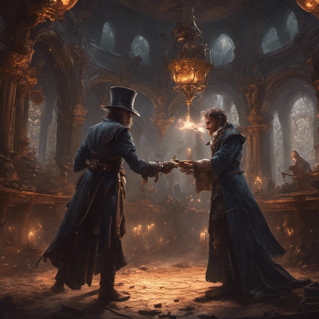 Epic Magicians Duel in Dark Fantasy Style