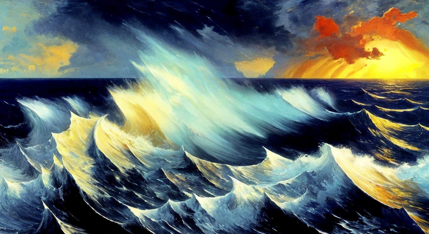 Majestic Ship in Turbulent Seas: Impasto Oil Painting