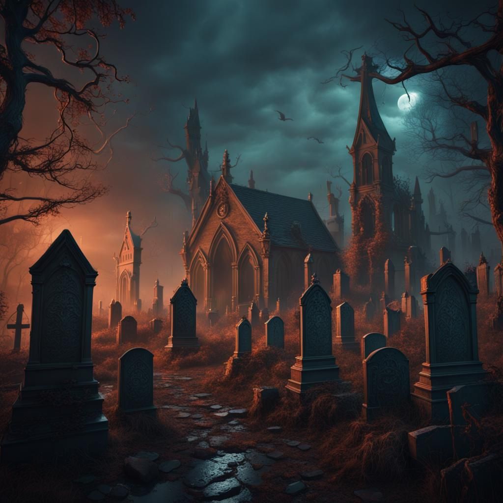 Creepy Graveyard Matte Painting in Deep Color