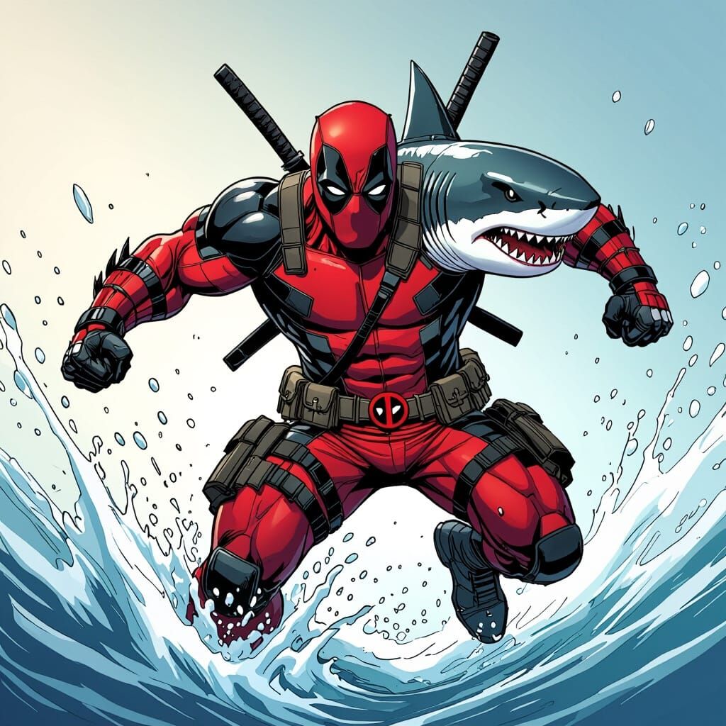 Deadpool Shark Hybrid in Dynamic Comic Art Style