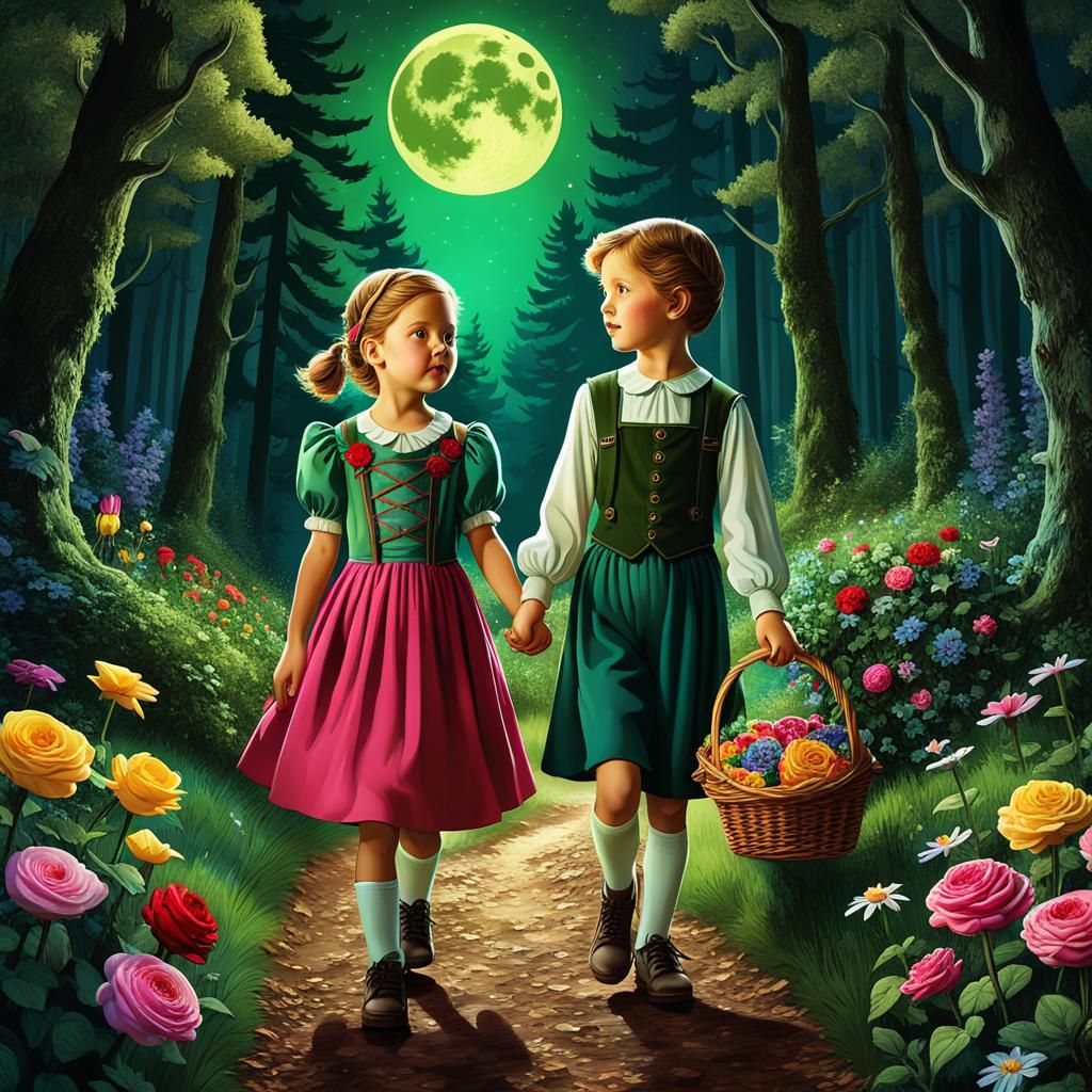 Mystical Nighttime Woodland Scene in Enchanting Storybook St...