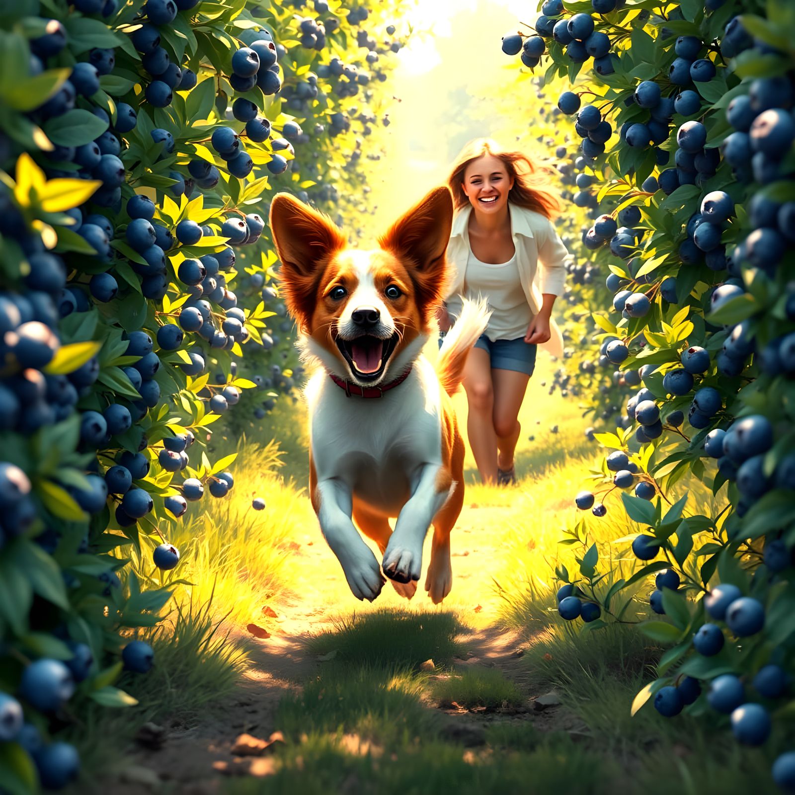 Dog Chases Owner Through Blueberry Thicket in Pure Joy