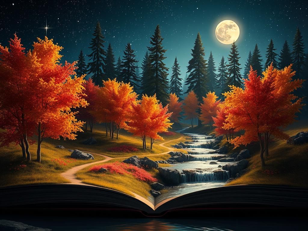 Whimsical Fantasy Landscape Emerging from a Pop-Up Book in K...