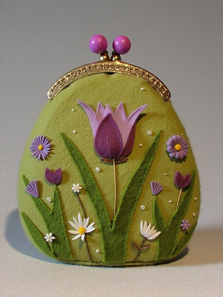 Felt Wallet with Folk Art Textures