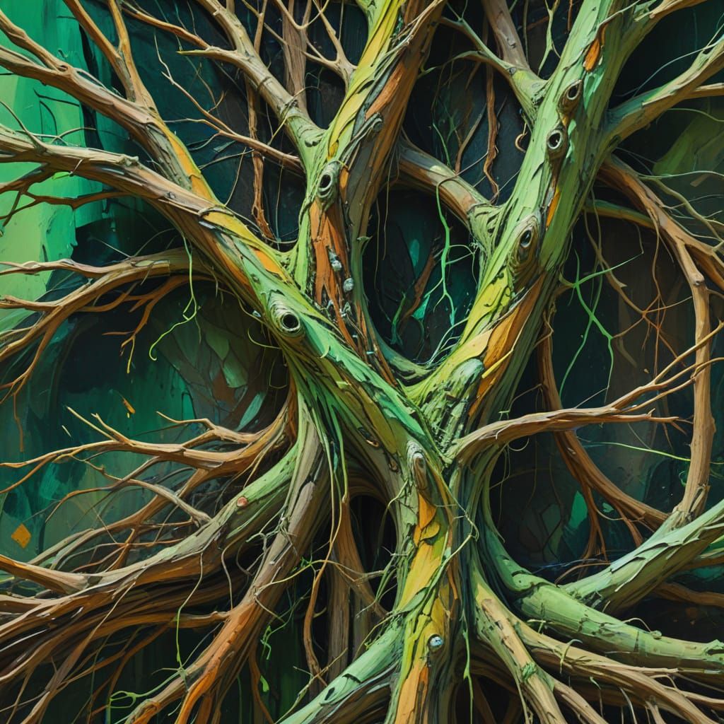 Organic Root Network in Gouache Style
