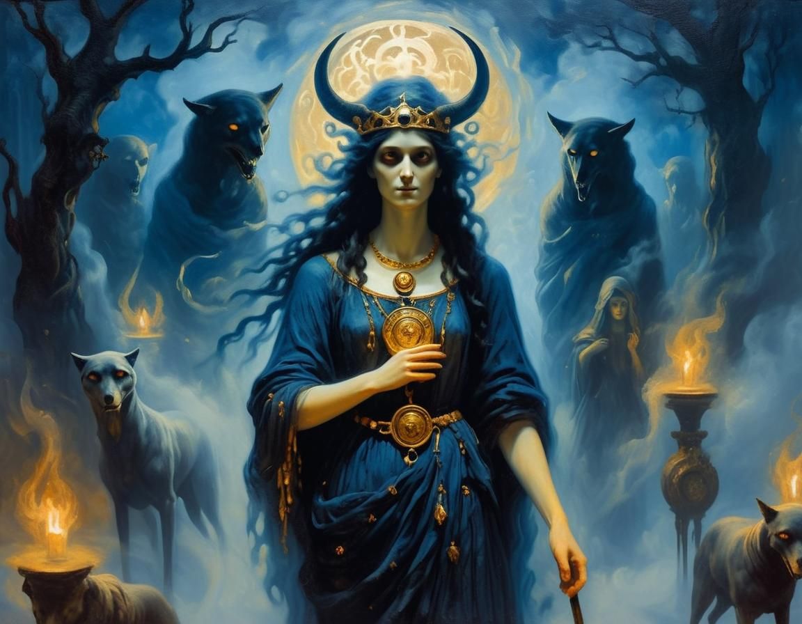 Hecate at the Crossroads: Neoclassical Impressionist Oil Pai...