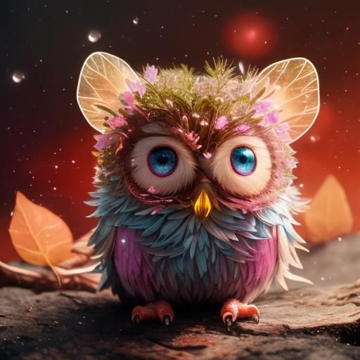 Neon Sakura Owl: Surreal Close-up Photography