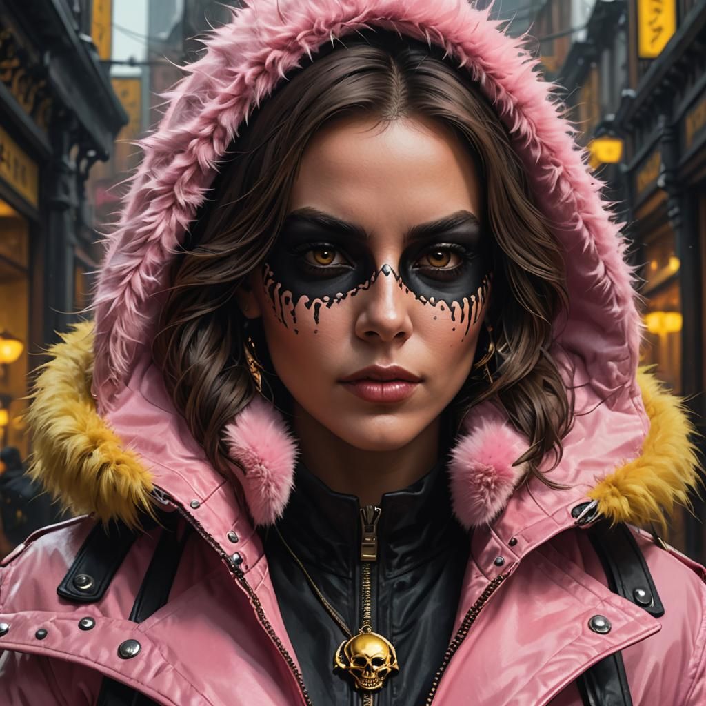 Brunette Assassin in Pink Parka, Digital Art