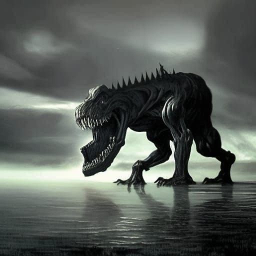 Eerie Monster Floats over Farmland: Dark Fantasy Horror