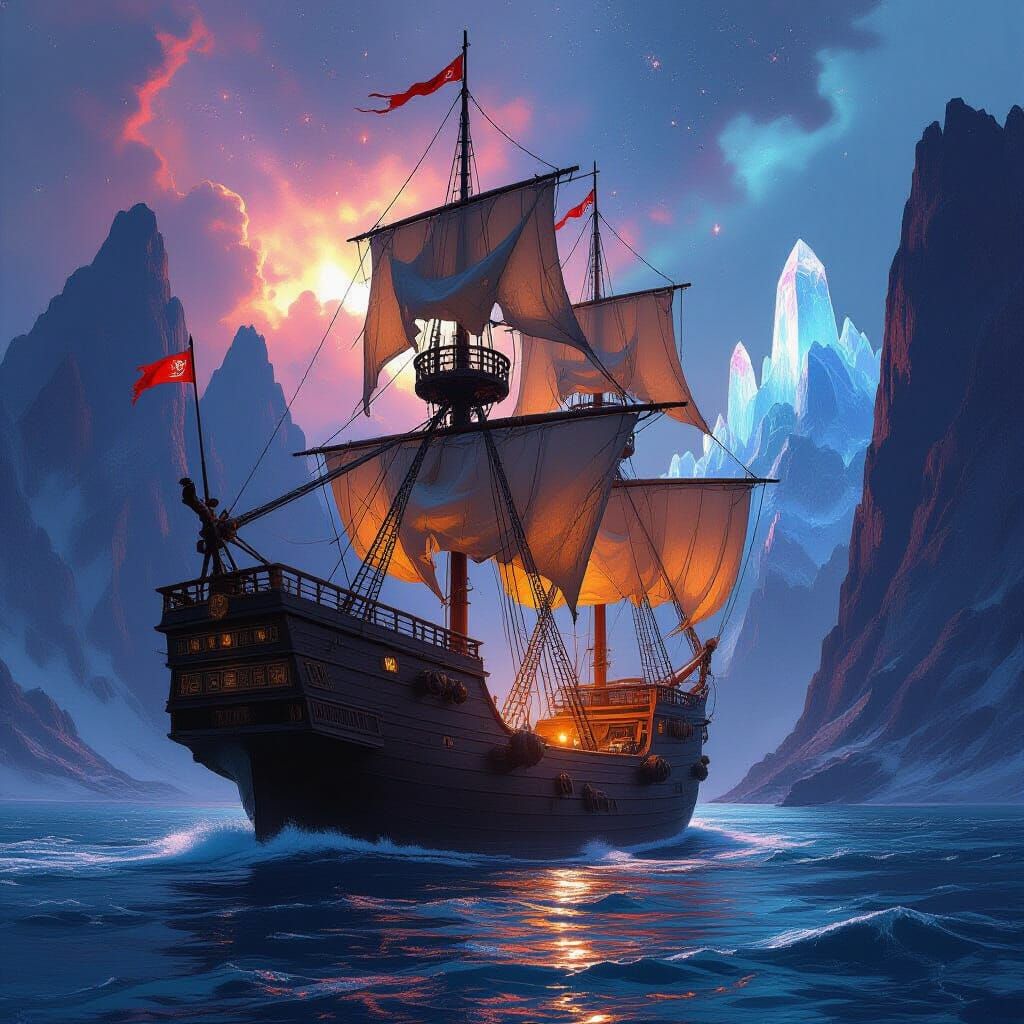 Colossal Galleon in Nebula, Cosmic Wonder