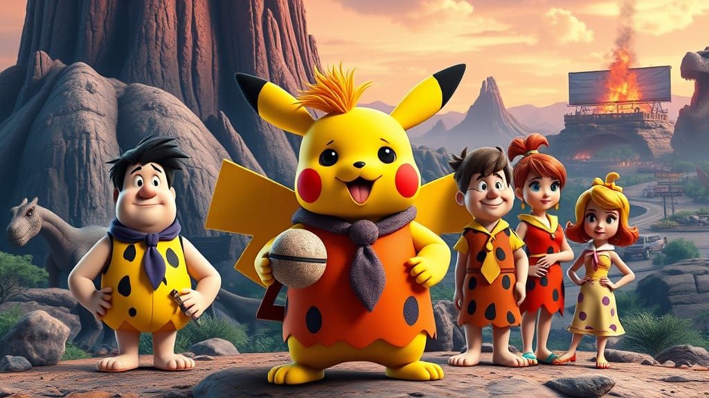 Pikachu Joins the Flintstones Family in a Hyper-Realistic St...