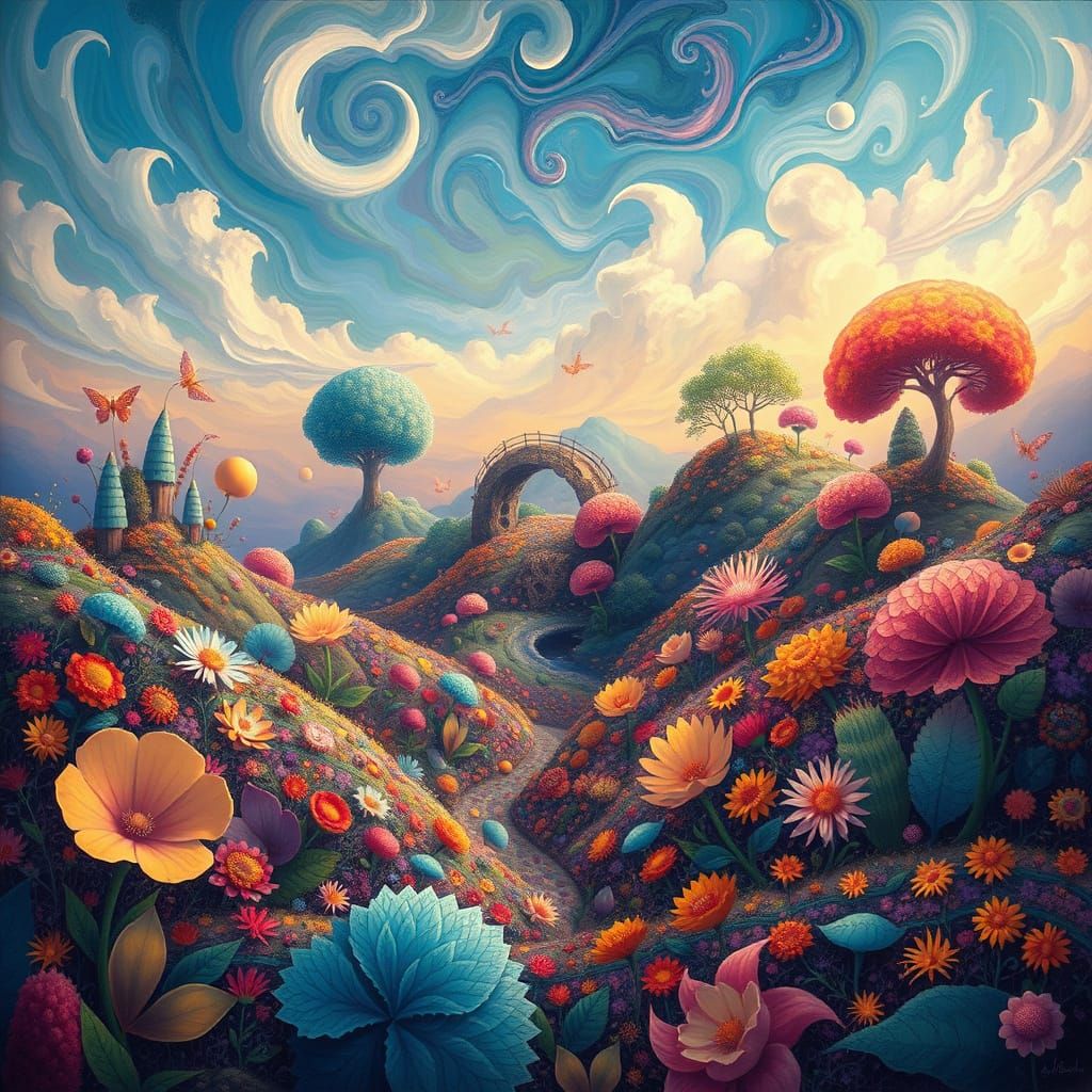 Surreal Landscape with Dreamlike Color Fields and Fantastica...