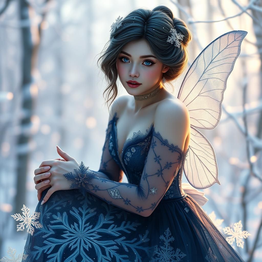 Snow Fairy Portrait in Art Nouveau Style